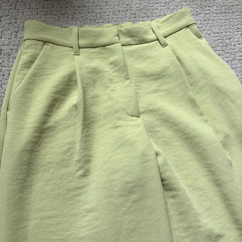 Abercrombie & Fitch Crepe Tailored Ultra Wide Leg Pants Size 28 Lime Green - Picture 5 of 12